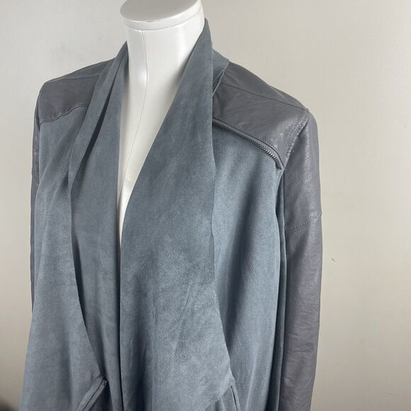 Anthropologie BlankNYC Size Small Gray Draped Faux Suede And Zip Leather Jacket - Picture 6 of 12